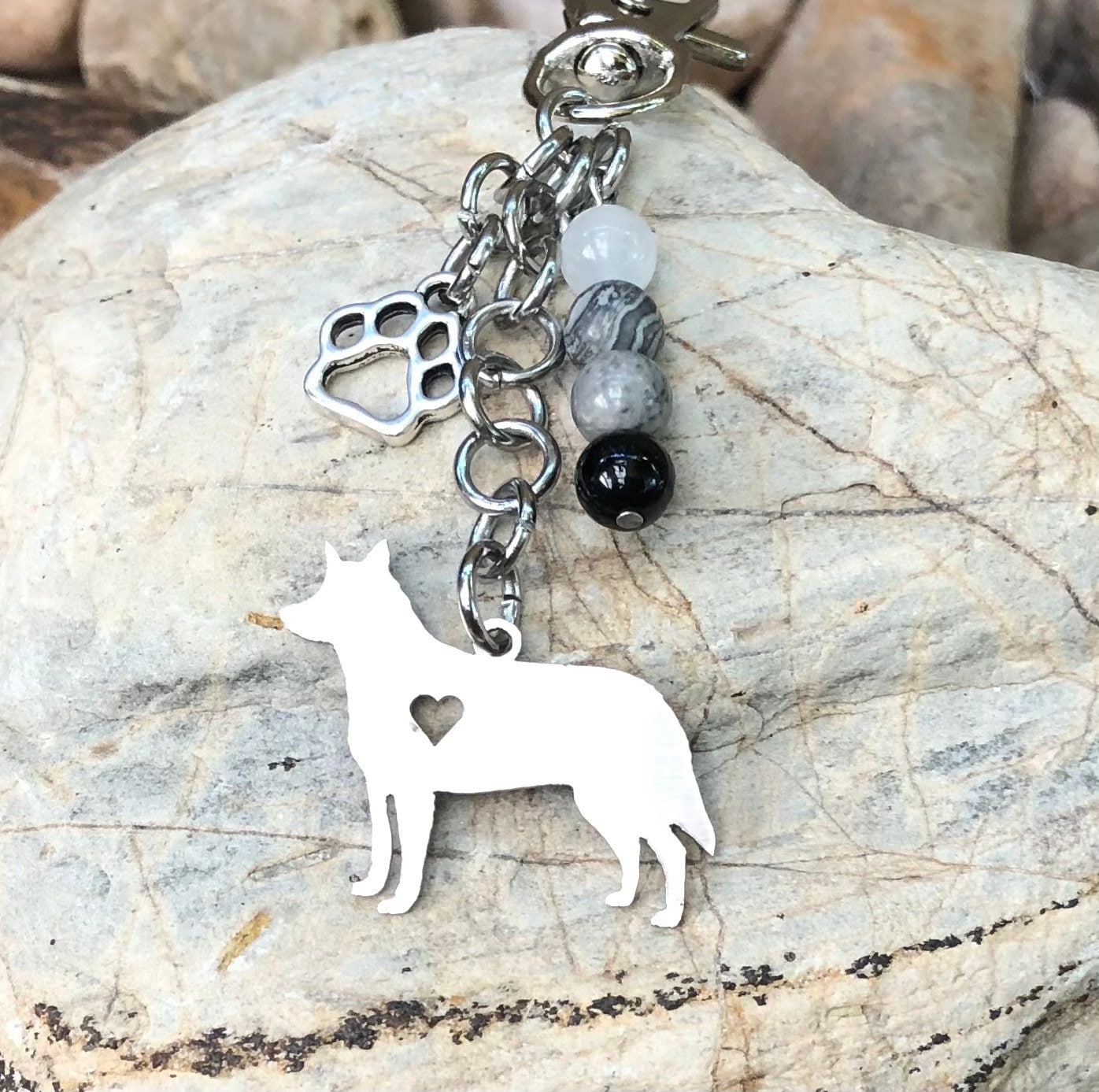 Blue Heeler dog keychain, Red heeler, Cattle dog key chain, pet