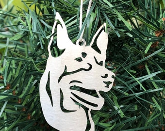 Kelpie dog stainless steel christmas ornament, Australian kelpie dog face tree ornament, xmas hanging decoration