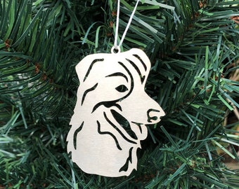 Border Collie dog stainless steel christmas ornament, dog face tree ornament, xmas hanging decoration