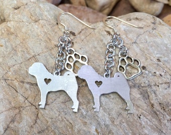 Shar Pei dog earrings, stainless steel dangle earrings, drop earrings, pet jewelry, shar pei jewellery, dog lover gift, Christmas gift