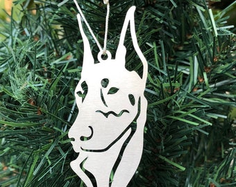 Doberman dog stainless steel christmas ornament, dobermann pinscher dog face tree ornament, xmas hanging decoration