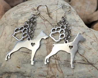 Doberman drop earrings - dog jewellery - doberman jewelry - dog lover - dog gift - dangle earrings - dog jewelry - paw charm - pet