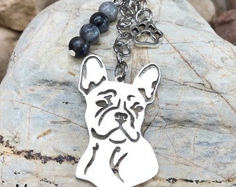 French Bulldog dog keychain, stainless steel dog gemstone bag charm, dog key chain, french bulldog jewelry, jewellery, Christmas, gift