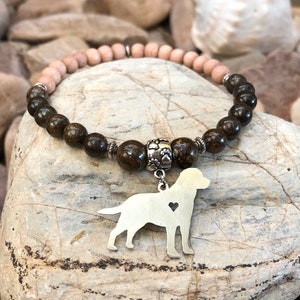 Bracciale Labrador cane mala gemstone, gioielli labrador in acciaio inossidabile, gioielli bracciale a tema cane, Natale, regalo