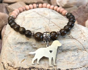 Labrador dog mala gemstone bracelet, stainless steel labrador jewelry, dog themed bracelet jewellery, Christmas, gift