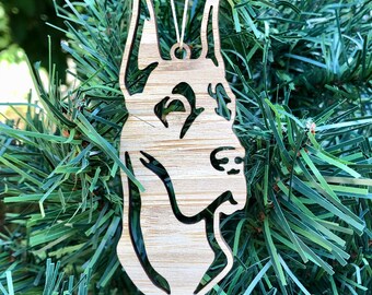Great Dane dog bamboo wood christmas ornament, great dane dog face tree ornament, xmas hanging decoration