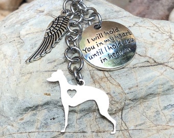 Italian Greyhound dog keychain, stainless steel pet memorial, keepsake, pet loss key chain, bag charm, rainbow bridge gift greyhound jewelry