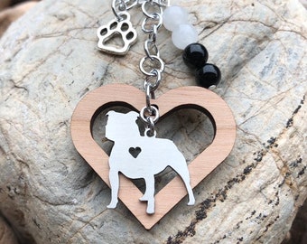 Staffordshire Terrier dog keychain, stainless steel gemstone key chain, key ring, bag charm, staffy jewelry, animal jewellery, Christmas