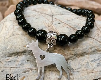 Kelpie dog gemstone bracelet, australian kelpie jewellery, dog jewelry, gemstone bracelet, kelpie, pet, Christmas gift