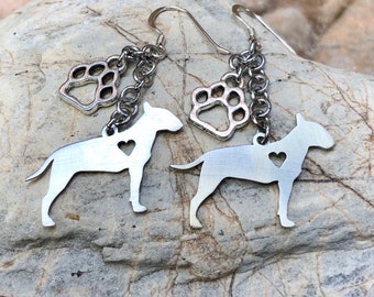 Bull Terrier dog earrings, stainless steel dangle earrings, dog jewelry, bull terrier jewellery, animal themed, pet, Christmas, gift, drop