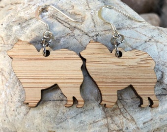 Chow Chow dog wood earrings - drop earrings - dog earrings - dog lover jewelry - dog gift - chow chow dog jewellery - dog - bamboo