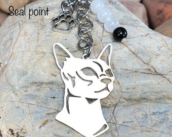 Siamese cat keychain,  stainless steel cat key chain, cat gemstone bag charm, siamese cat, siamese jewelry, jewellery, Christmas