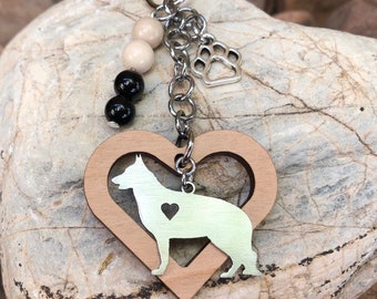 German Shepherd dog keychain, stainless steel dog key chain, bag charm, pet keepsake, german shepard jewelry, animal themed jewellery, gift