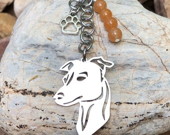 Italian Greyhound dog keychain, stainless steel gemstone bag charm, key chain, Italian greyhound jewelry, jewellery, pet key ring, Christmas
