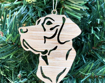 Labrador dog bamboo wood christmas ornament, labrador dog face tree ornament, xmas hanging decoration