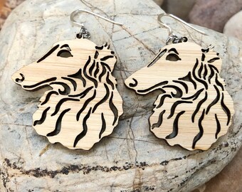 Borzoi dog earrings, drop earrings, dog earrings, dog lover jewelry, dog gift, Borzoi face dog jewellery, lasercut, Christmas