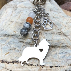 Rough Collie dog keychain, gemstone key chain, dog bag charm, rough collie jewelry - dog gift, animal, jewellery, pet keepsake, Christmas