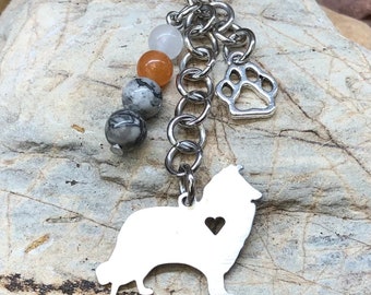 Rough Collie dog keychain, gemstone key chain, dog bag charm, rough collie jewelry - dog gift, animal, jewellery, pet keepsake, Christmas