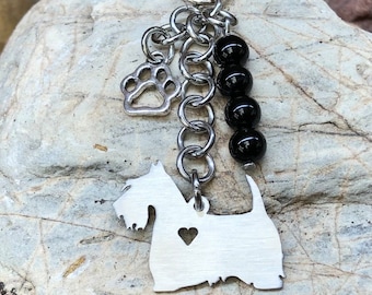 Scottish Terrier gemstone key chain, dog keychain, bag charm accessory, Scottish terrier jewelry, pet jewellery,  Christmas