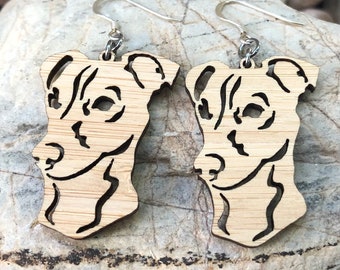 Jack Russell dog wood earrings, sterling silver bamboo drop earrings jewelry, Jack Russell dog jewellery, Christmas gift