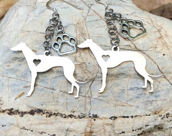 Greyhound dog drop earrings, stainless steel dog earrings, greyhound jewellery, drop earrings, pet jewelry, Christmas, gift