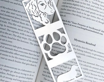 Dachshund long haired stainless steel bookmark, dog bookmark, dachshund dog gift, lasercut stainless steel book mark, Christmas, large paw