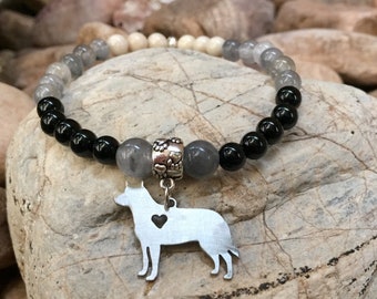 Heeler, cattle, dog gemstone bracelet, dog jewelry, blue heeler, red heeler jewelry, beaded bracelet, jewellery, Christmas, gift