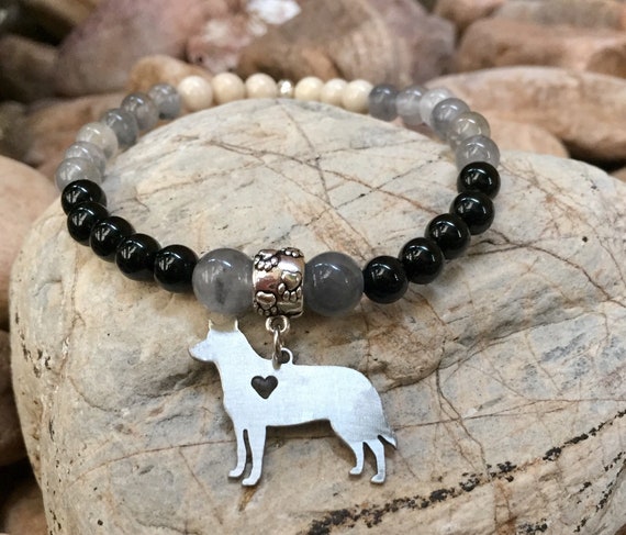 Heeler, cattle, dog gemstone bracelet, dog jewelry, blue heeler, red heeler jewelry, beaded bracelet, jewellery, Christmas, gift