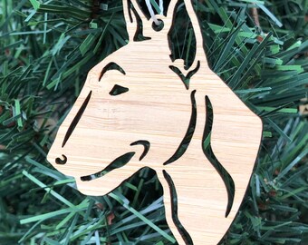 Bull Terrier dog bamboo wood christmas ornament, bull terrier dog face tree ornament, xmas hanging decoration