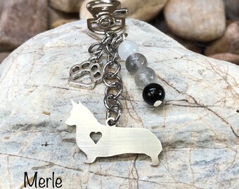 Pembroke Corgi gemstone key chain- dog keychain - pet bag charm - pet keepsake - corgi jewelry - jewellery - animal