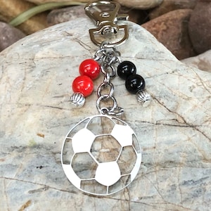 Soccer gemstone key chain, stainless steel soccer ball keychain, sport themed bag charm, jewelry, jewellery, football, key ring, Christmas