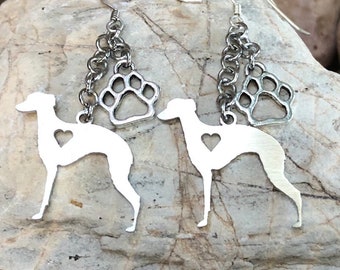 Whippet drop dog earrings, stainless steel dangle earrings, dog themed jewelry, animal jewellery, whippet earrings, Christmas, gift