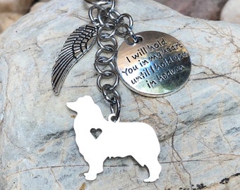 Australian Shepherd dog memorial keychain, stainless steel pet keepsake, pet loss key chain, bag charm, animal, aussie shepherd