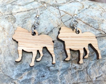 English Bulldog dog wood earrings - drop earrings - dog earrings - dog lover jewelry - dog gift - english bulldog jewelry - pet - animal