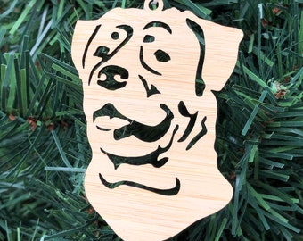 Rottweiler dog bamboo wood christmas ornament, rottweiler dog face tree ornament, xmas hanging decoration