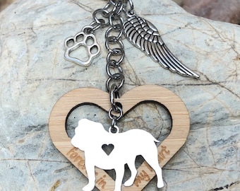 English Bulldog dog pet memorial keychain - pet keepsake - pet loss key chain - dog bag charm- dog keychain - bulldog jewelry - jewellery -