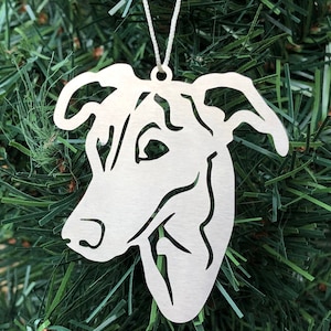 Greyhound dog stainless steel christmas ornament, greyhound dog face tree ornament, xmas hanging decoration