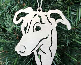 Greyhound dog stainless steel christmas ornament, greyhound dog face tree ornament, xmas hanging decoration