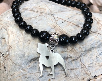 Staffordshire Terrier dog bracelet, gemstone bracelet, staffy jewellery, pet themed jewelry, animal jewellery, Christmas, gift