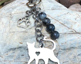 Burmese cat keychain - cat key chain - cat bag charm - cat gemstone keychain - cat lover - cat - burmese jewelry - cat jewellery