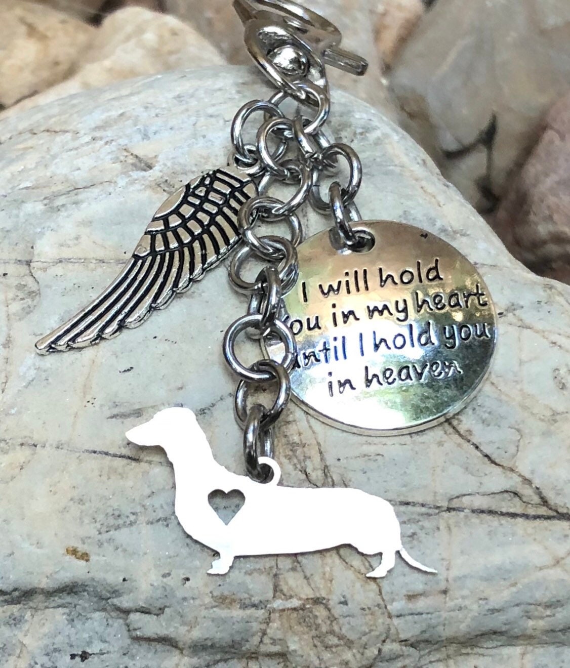 Dachshund dog pet memorial keychain - pet keepsake - pet loss key chain -  dog bag charm - rainbow bridge gift - dog jewellery - jewelry