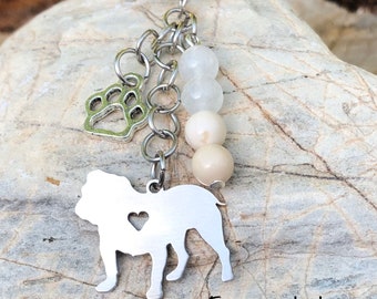 English Bulldog dog keychain, pet key chain, stainless steel bag charm, bulldog jewelry, dog lover, dog jewellery, Christmas, key hook, gift