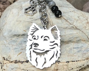 Keeshond dog keychain, stainless steel dog key chain, pet bag charm, keeshond jewelry, dog lover jewellery, gift, Christmas