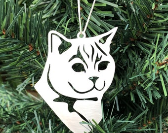 British Shorthair cat stainless steel christmas ornament, cat face tree ornament, xmas hanging decoration