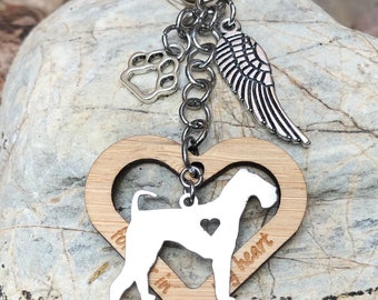 Airedale Terrier dog keychain, stainless steel pet memorial, keepsake, pet loss key chain, bag charm, rainbow bridge gift, airedale jewelry