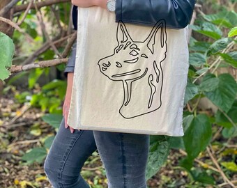 Belgian Malinois tote bag, dog shoulder bag, dog lover bag, cotton dog bag, line art tote, merchandise