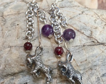 Aries gemstone earrings - zodiac jewelry - drop earrings - astrology - aries jewellery, pewter