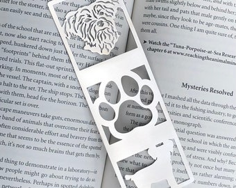 Morkie stainless steel bookmark, dog bookmark, morkie dog gift, lasercut stainless steel book mark, Christmas, large paw