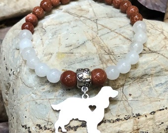 English Springer Spaniel gemstone bracelet, dog themed bracelet, pet theme, springer spaniel jewelry, beaded jewellery, gift, Christmas