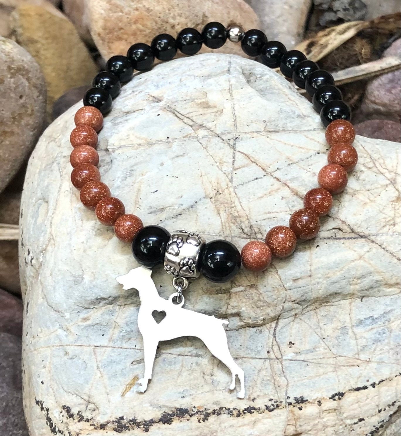 Doberman dog gemstone bracelet doberman jewelry pet themed jewellery stretch pet bracelet beaded bracelet Christmas gift